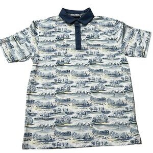 Walter Hagen mens clubhouse country club golf polo shirt scenic white blue small